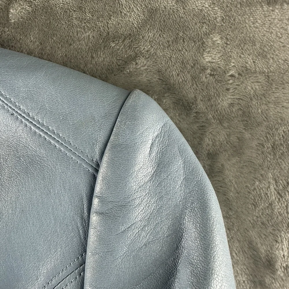 White House Black Market Leather Jacket Women's XXS Blue Cascading Lapel 3/4 NEW - Picture 8 of 13